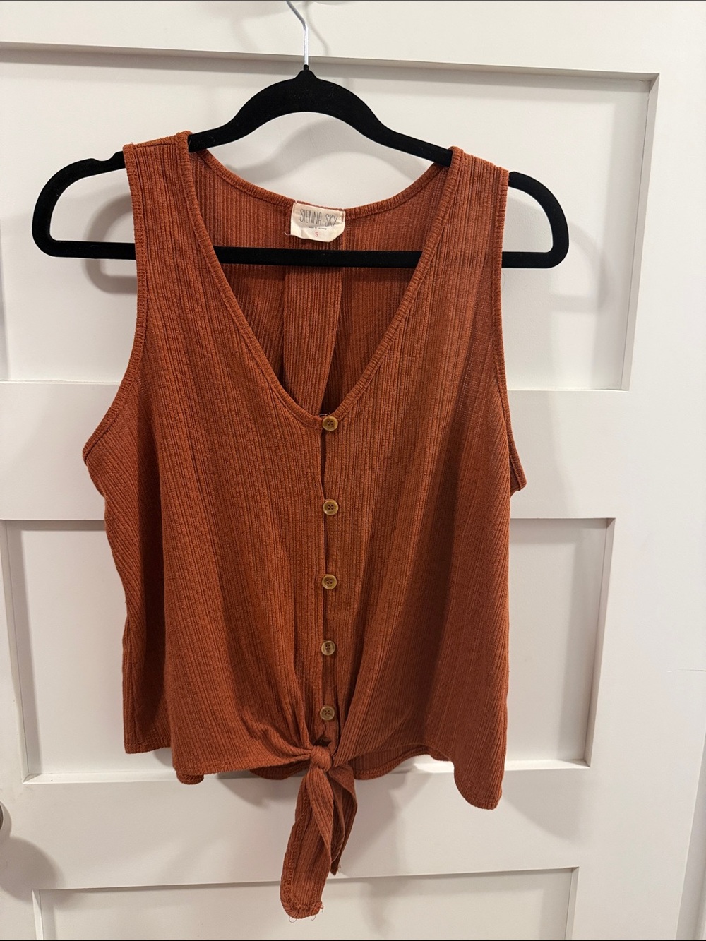 Sienna Sky Rust Ribbed Button-Front Tie Tank